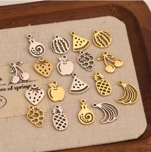 Polished stainless steel fruit charms in gold and silver for DIY jewelry making