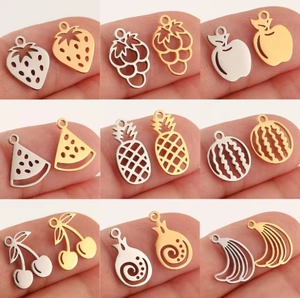 Minimalist stainless steel fruit charms in gold and silver finish for jewelry making