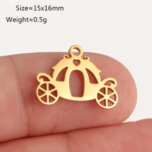 Macro shot of 15x16mm golden stainless steel pumpkin carriage charm for DIY jewelry making
