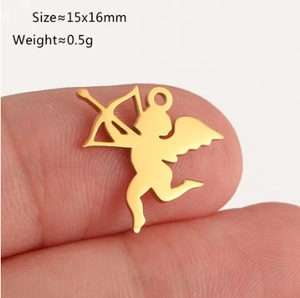 Golden cupid angel stainless steel pendant with bow and arrow, size 15x16mm for DIY jewelry