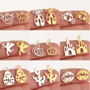 304 Stainless Steel Hollow Fairy Tale Charms For DIY Jewelry Making Ballet Shoes Lips Castle Cupid Pendants For Necklace