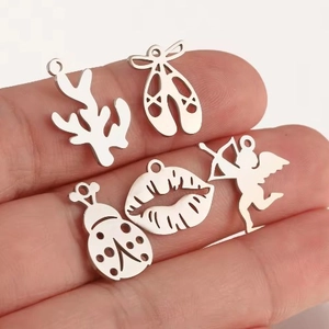 Silver stainless steel charms set featuring ballet shoes, lips, and angel for DIY jewelry