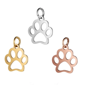 Stainless Steel Pet Paw Hollow Pendant Only For DIY Jewelry Making Polished Animal Footprint Charm For Necklace Bracelet