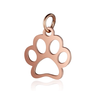 Polished rose gold dog paw pendant made of stainless steel for DIY jewelry making