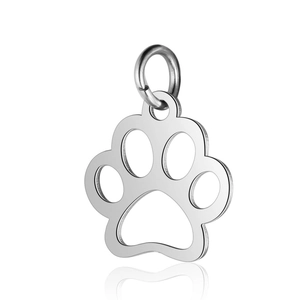 Polished stainless steel pet paw print pendant with hanging ring for DIY jewelry making