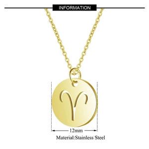 12mm golden stainless steel Aries zodiac pendant necklace on minimalist chain