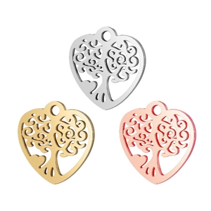 Pendentifs cœur arbre de vie en acier inoxydable en argent, or et or rose pour bijoux DIY