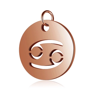 Detailed view of Cancer zodiac round pendant with hollow design in rose gold mirror finish