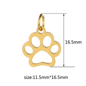 Polished gold stainless steel hollow cat paw pendant charm with 16.5mm height dimension