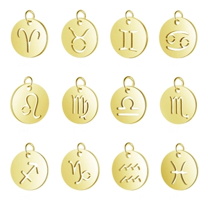 Stainless Steel Round Mirror Zodiac Pendant Hollow Out Constellation Sign Charm For DIY Necklace Jewelry Making Accessory