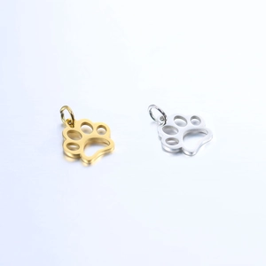 Polished stainless steel hollow animal paw pendants in gold and silver finishes