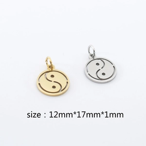 Stainless steel Yin Yang Tai Chi pendants in gold and silver finish, size 12mm by 17mm