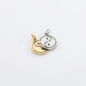 Polished stainless steel Yin Yang Bagua charms in gold and silver finish with loop