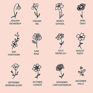 Gedetailleerde grafiek van 12 geboortebloemen illustraties voor aangepaste roestvrijstalen hangers