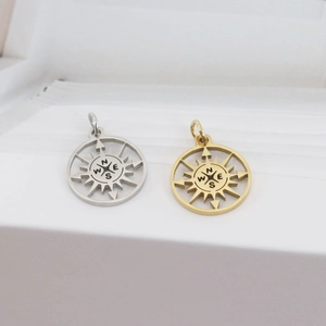 Polished 18K gold and silver compass pendants with cutout design for necklaces