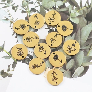 Gouden roestvrijstalen ronde geboortebloem hangers set voor DIY sieraden maken