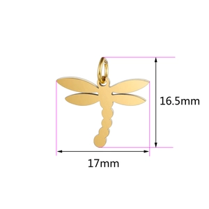 Pendentif libellule en acier inoxydable doré, taille 16,5 mm x 17 mm pour bijoux DIY