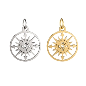 Polished 18K gold and silver stainless steel compass pendants with hollow star design