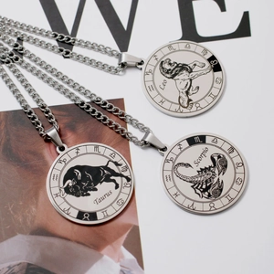 Zodiac pendant necklaces in stainless steel featuring Leo, Taurus and Scorpio designs