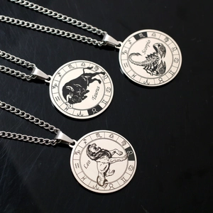 Three zodiac constellation spinning pendants in silver stainless steel on black background