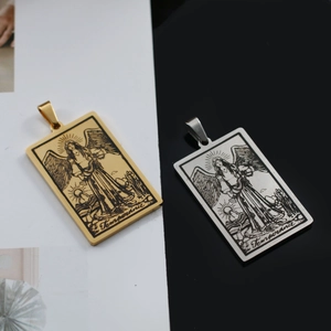 Détails des pendentifs carte de tarot Tempérance en acier inoxydable doré et argenté