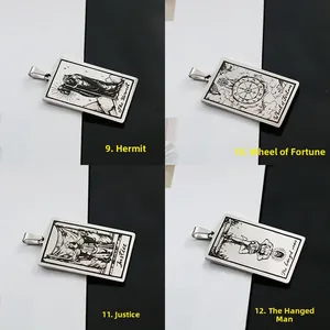 Détails des pendentifs tarot en acier inoxydable avec l'Ermite et la Roue de la Fortune