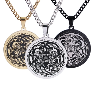 Nordic Viking wolf pendant necklaces in gold, silver, and black stainless steel
