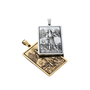 Pendentif carte de Tarot Tempérance vintage en acier inoxydable doré et argenté