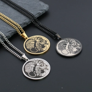 Herren Edelstahl Halskette mit Drachen-Tiger Yin Yang Tai Chi Anhänger in 3 Farben