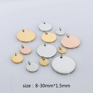 Polished stainless steel round pendant blanks in silver gold and rose gold 8-30mm size