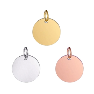 Round stainless steel blank tags in gold, silver and rose gold for DIY jewelry and pets
