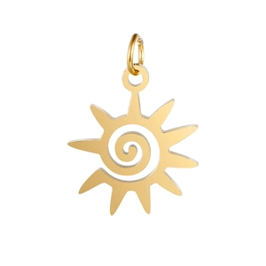 Pendaglio a sole in acciaio inossidabile lucido con spirale e placcatura dorata
