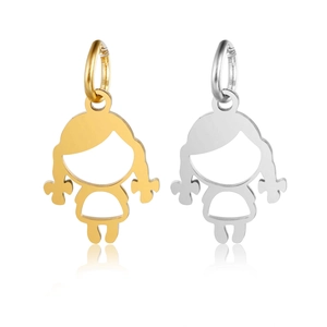Polished Stainless Steel Hollow Little Girl Pendant For DIY Jewelry Making Gold Silver Cartoon Character Pendant Charm