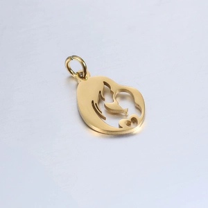 18k gold plated stainless steel hollow pendant featuring a pregnant woman silhouette with heart