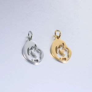 Polished 18k gold and silver heart-shaped mother and baby hollow pendants for jewelry