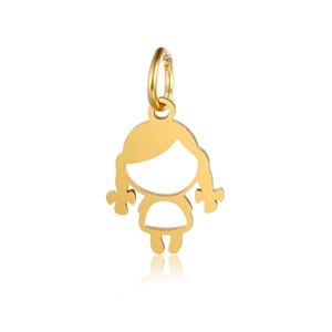 Polished gold stainless steel little girl charm pendant with hollow design for jewelry