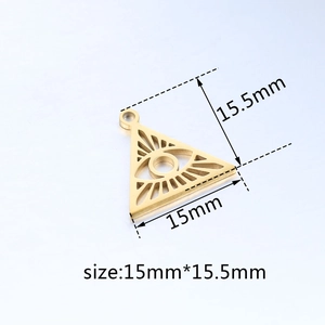 Goldenes Dreieck-Anhänger-Auge aus Edelstahl 15mm mit Hohlraum-Design und Maßangaben