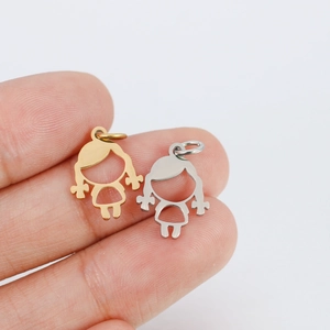 Polished stainless steel girl silhouette pendants in gold and silver finish