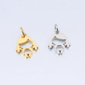 Polished stainless steel girl pendants in gold and silver finishes with top loops