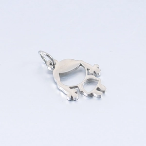 Detailed view of polished stainless steel girl silhouette charm with hollow design
