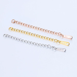 Stainless steel extender chains in rose gold, gold, and silver with S.STEEL drop tags