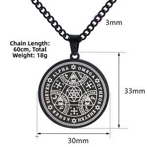 Enochian zegel van Salomo ketting van zwart roestvrij staal met hexagram magisch symbool