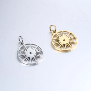 304 Stainless Steel Hollow Sun Gear Geometric Pendant 18k Gold Plated Round Cutout Charm For Jewelry Making DIY Accessory