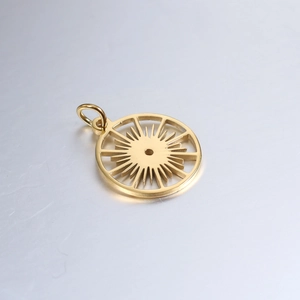 Minimalist 18k gold plated stainless steel hollow sunburst gear pendant necklace