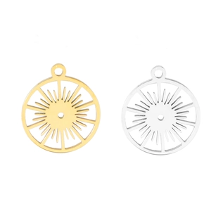 Hollow sun flower gear pendants in 18k gold and silver stainless steel finishes