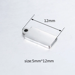 Detailed size view of a 5mm x 12mm silver stainless steel rectangular pendant tag
