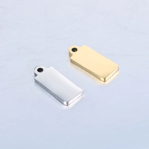 Polished stainless steel rectangular pendant charms in gold and silver for jewelry making