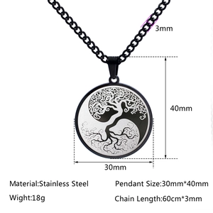 Edelstahl Lebensbaum und Tai Chi Anhänger Halskette mit 60cm Kette für Herren