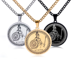 Greek Mythology Goddess Athena Medusa Shield Pendant Necklace 304 Stainless Steel Vintage Greek Key Coin Jewelry For Men Women