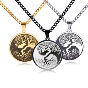 Lebensbaum Tai Chi Yin Yang Anhänger Halskette aus Edelstahl in Gold, Schwarz und Silber